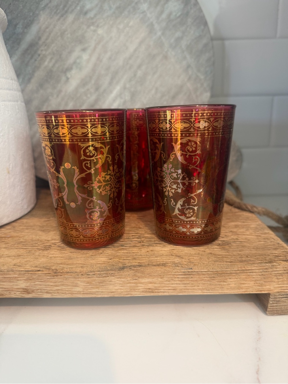 Set of 3 Made in Italy Red & Gold Decorative Drinking Glasses